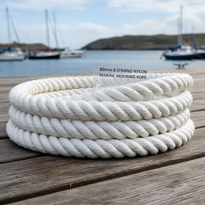 80mm Diameter 8 Strand Nylon Rope dengan High Energy Absorption dan Waterproof untuk Marine Mooring