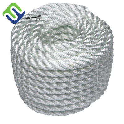 Nylon Fiber 3 Strand Nylon Rope Putih Tarik Tinggi Memutar 20mm